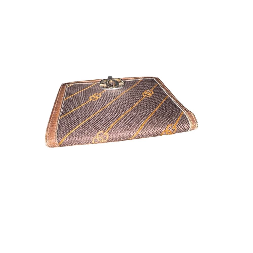 Gucci Diagonal Striped Canvas Leather Trim Bifold Wallet 70’s Early 80’s - Picture 2 of 11